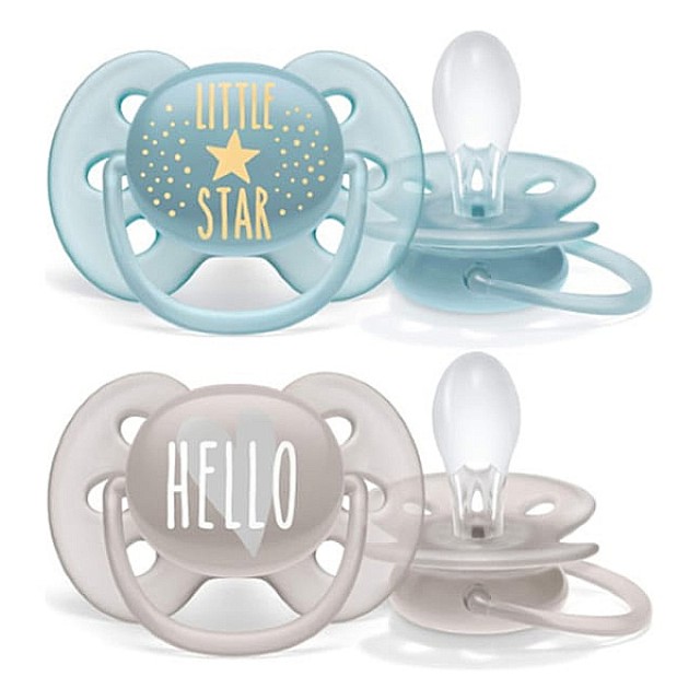 Philips Avent Ultra Soft Ορθοδοντική Πιπίλα Liitle Star-Hello 6-18m 2 τεμάχια