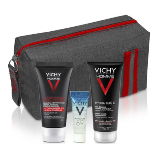 Vichy Xmas Set Homme Structure Force 50ml & Δώρο Συλλεκτικό νεσεσέρ, Mineral 89 booster 4ml & Hydra Mag C Gel Douche 100ml