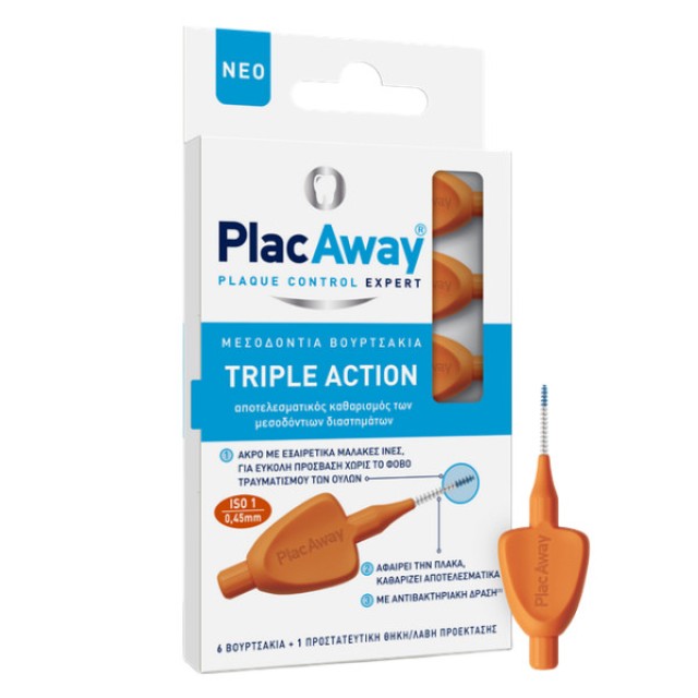 PlacAway Triple Action Interdental Brush ISO 1 0.45mm Orange 6 τεμάχια