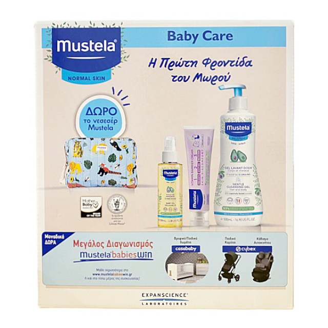 Mustela Gentle Cleansing Gel 500ml & Vitamin Barrier Cream 1 2 3 50ml & Baby Oil 100ml & Δώρο Νεσεσέρ
