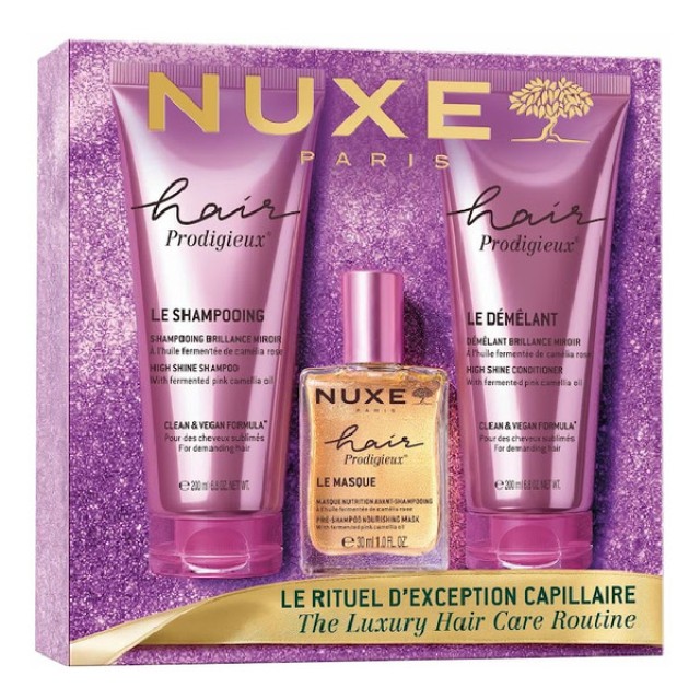 Nuxe Hair Prodigieux Pre-Shampoo Nourishing Mask 30ml & High Shine Shampoo 200ml & High Shine Conditioner 200ml
