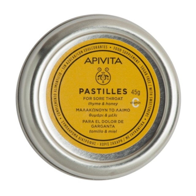 Apivita Pastilles Sore Throat & Cough Pastilles With Thyme & Honey 45gr