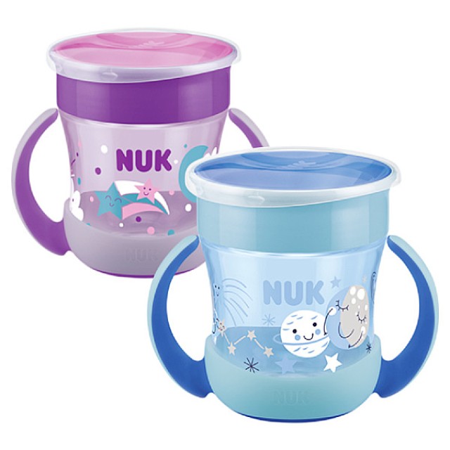 Nuk Mini Magic Cup Night με Χείλος και Καπάκι Μωβ ή Μπλε 6m+ 160ml