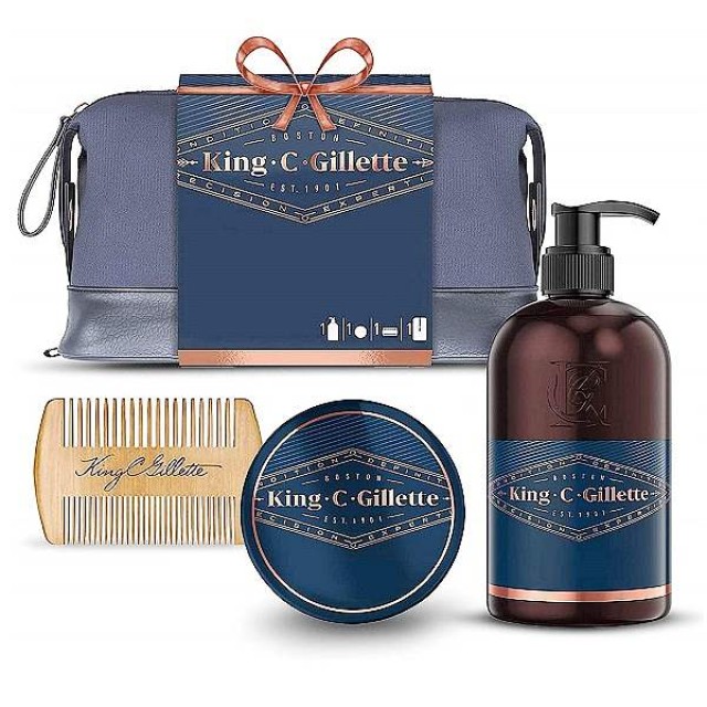 King C. Gillette Set Beard Balm 100ml & Beard & Face Wash 350ml & ξύλινο χτενάκι