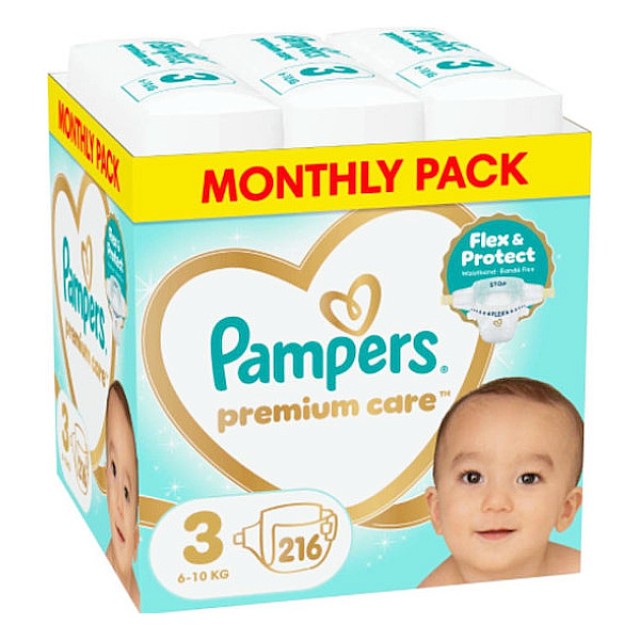 Pampers Monthly Pack Premium Care No. 3 (6-10 kg) 216 τεμάχια