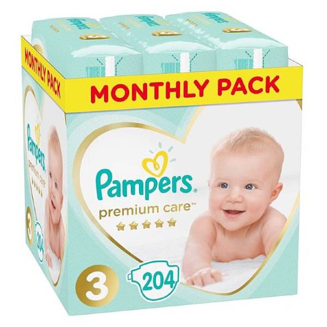 Pampers Monthly Pack Premium Care No. 3 (6-10 Kg) 200 τεμάχια