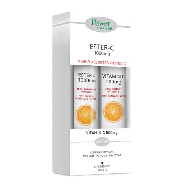 Power Health Ester-C γεύση Ροδάκινο 20 αναβράζοντα δισκία & Vitamin C 500mg 20 αναβράζοντα δισκία