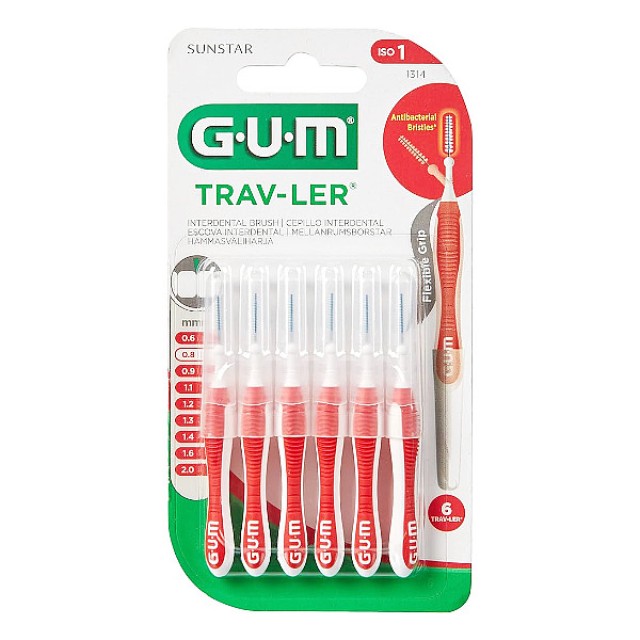 Gum Trav-ler Μεσοδόντια Bουρτσάκια 0.8mm Κόκκινο 6 τεμάχια