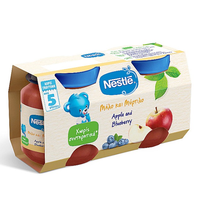 Nestle Βρεφικό Γεύμα Μήλο και Μύρτιλο 5m+ 2x125g