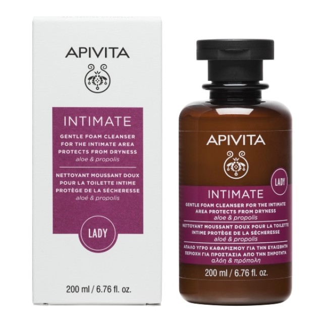 Apivita Intimate Lady Gentle Cleansing Fluid For The Sensitive Area To Protect Against Dryness With Aloe & Propolis 200ml