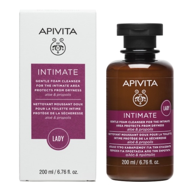 Apivita Intimate Lady Απαλό Υγρό Καθαρισμού Για Την Ευαίσθητη Περιοχή Για Προστασία Από Την Ξηρότητα Με Αλόη & Πρόπολη 200ml