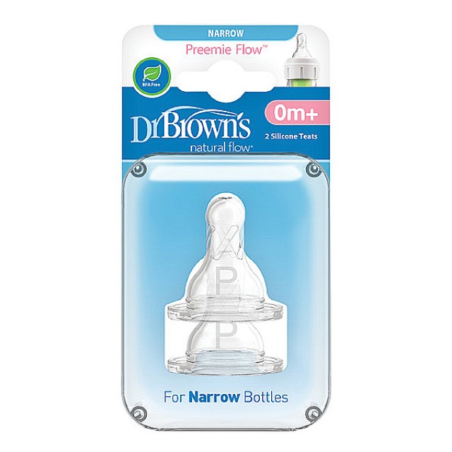Dr. Brown's Options+ Narrow Neck Silicone Nipples for Premature Babies 0m+ 2 pcs