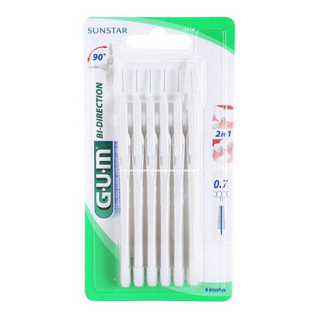 Gum Bi-Direction Μεσοδόντια Bουρτσάκια 0.7mm Λευκό 6 τεμάχια