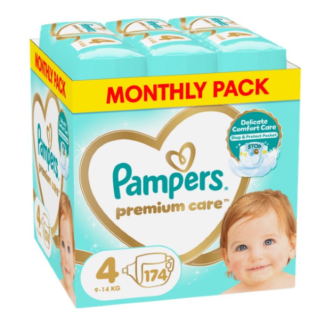 Pampers Monthly Pack Premium Care No. 4 (9-14 kg) 174 τεμάχια