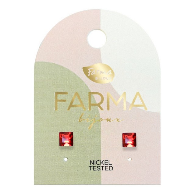 Farma Bijoux Earrings Red Crystal Squares 4mm