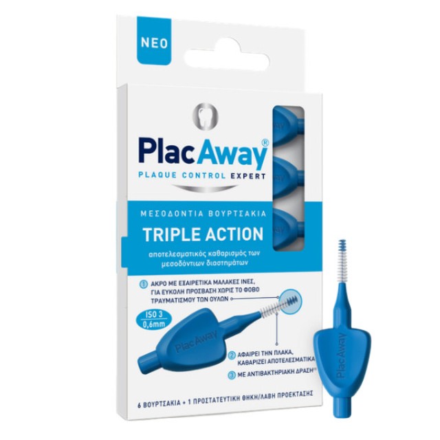 PlacAway Triple Action Interdental Brush ISO 3 0.6mm Blue 6 τεμάχια