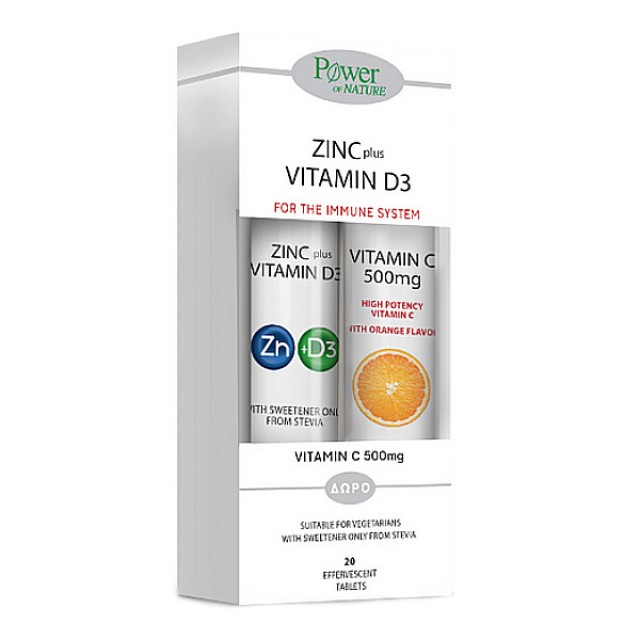 Power Health Zinc Plus Vitamin D3 20 effervescent tablets & Vitamin C 500mg 20 effervescent tablets