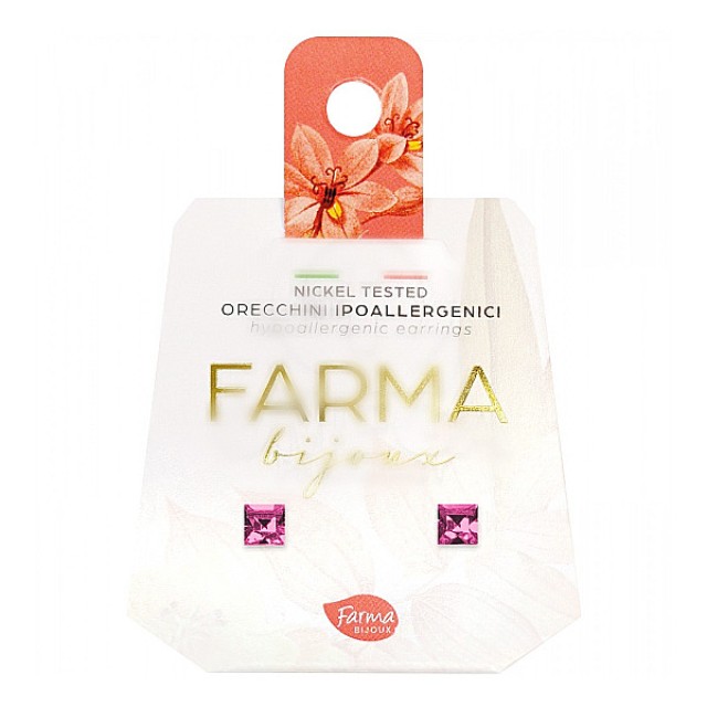 Farma Bijoux Υποαλλεργικά Σκουλαρίκια Κρύσταλλα Τετράγωνα Ροζ 4mm