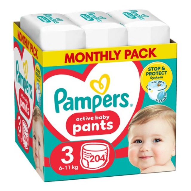 Pampers Monthly Pack Pants No. 3 (6-11 kg) 204 τεμάχια