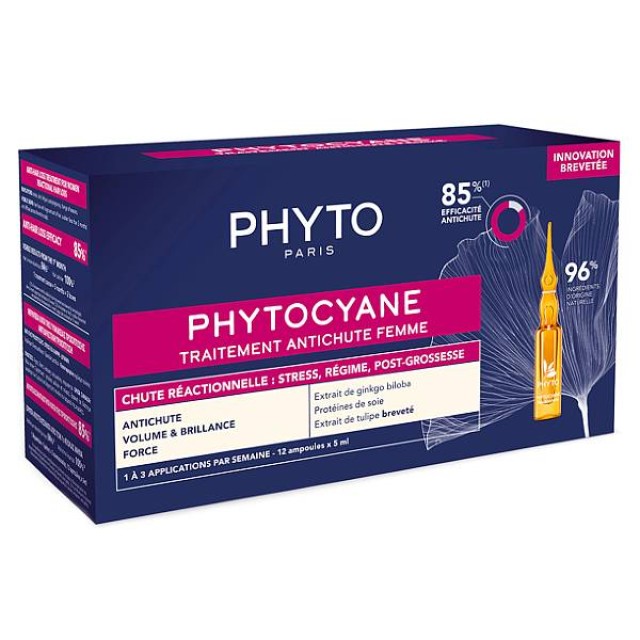 Phyto Phtyocyane Women Anti-Hair Loss Treatment for Reactional Hair Loss Vials 12x5ml