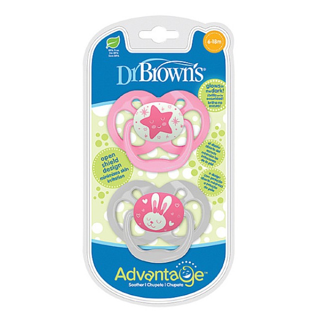 Dr. Brown's Advantage Silicone Pacifier Night Girl Level 2 6-18 months 2 pieces