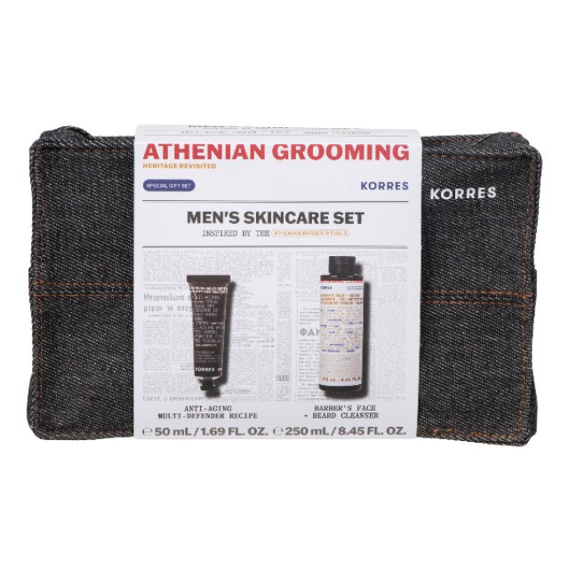 Korres Athenian Grooming Anti-Aging Multi-Defender Face and Eyes Cream for Men 50ml & Barber's Face and Beard Cleanser 250ml