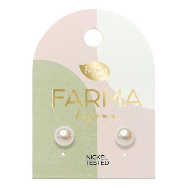 Farma Bijoux Earrings Flat White Pearls 6mm