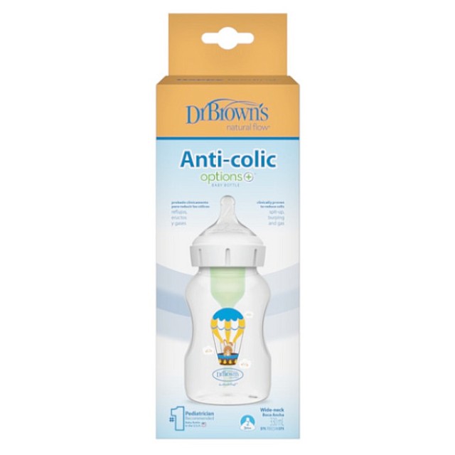 Dr. Brown's Anti-Colic Options+ Plastic Baby Bottle Wide Λαγουδάκι 330ml