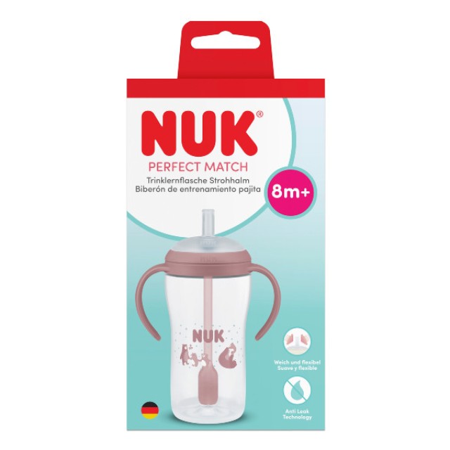 Nuk Perfect Match Learner Bottle Straw 8m+ Pink Bear 260ml