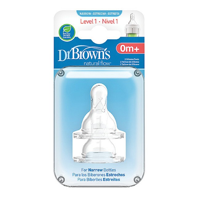 Dr. Brown's Options+ Silicone Nipples for Bottles with Narrow Neck Level 1 0m+ 2 pcs