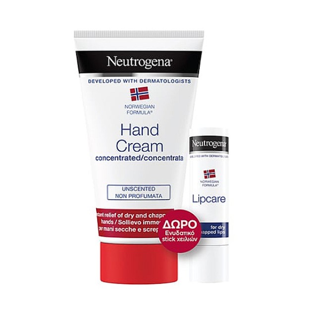 Neutrogena Hand Cream Kρέμα Χεριών χωρίς Άρωμα 75ml & Ενυδατικό Stick Χειλιών 4.8g