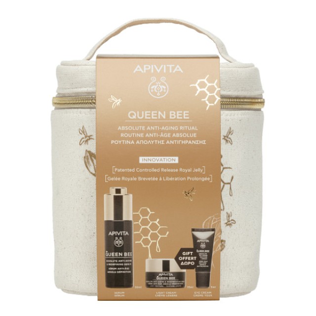 Apivita Queen Bee Absolute Anti-Aging and Regenerating Cream Light Texture 50ml & Redefining Serum 10ml & Reviving Eye Cream 5ml