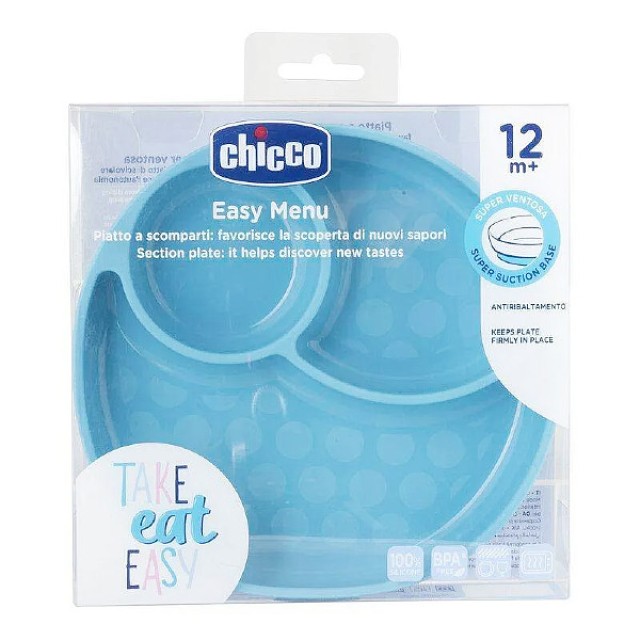 Chicco Easy Menu Silicone Section Plate 12m+ Blue 1 τεμάχιο