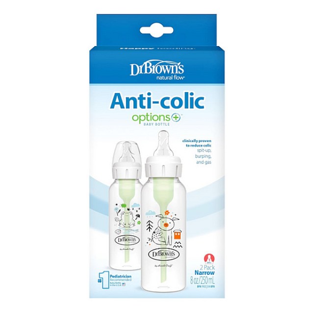 Dr. Brown's Anti-Colic Options+ Plastic Baby Bottle Narrow Βάτραχος-Γουρουνάκι 2x250ml