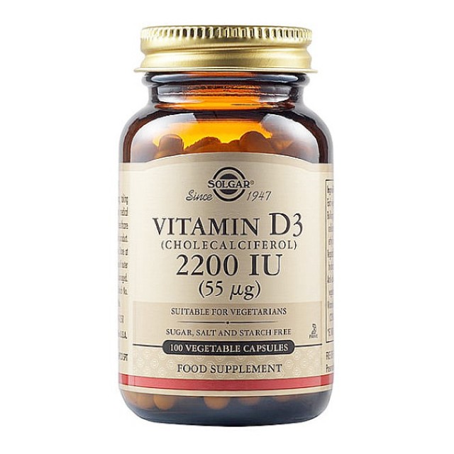 Solgar Vitamin D3 (Cholecalciferol) 2200 IU (55μg) 100 φυτοκάψουλες