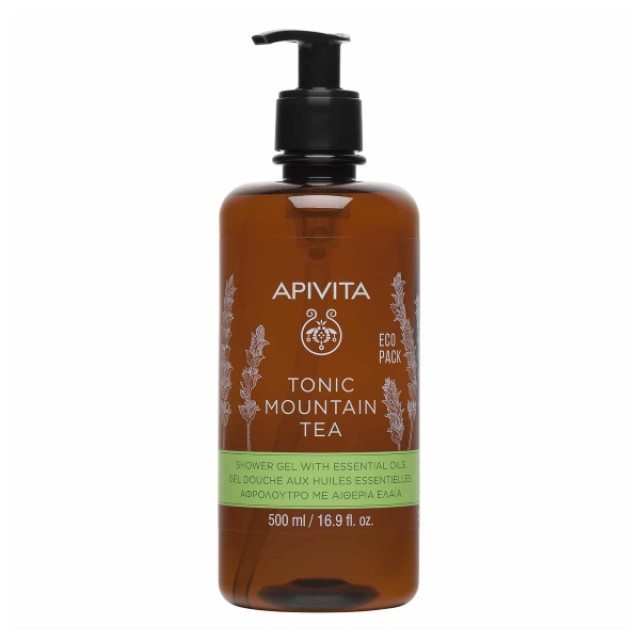 Apivita Tonic Mountain Tea Shower Gel Αφρόλουτρο Με Αιθέρια Έλαια Eco Pack 500ml