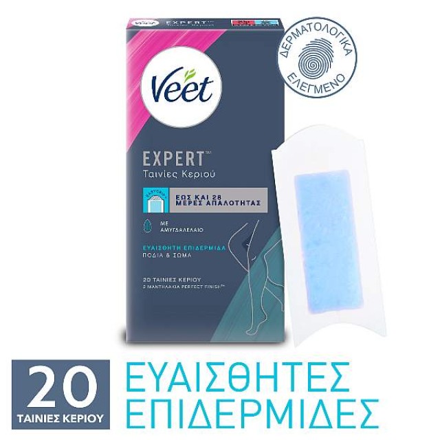 Veet Easy-Gel Ταινίες Αποτρίχωσης Ποδιών Κρύο Κερί Για Ευαίσθητες Επιδερμίδες 20 ταινίες