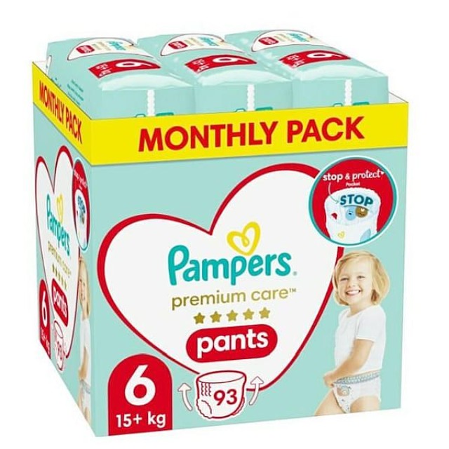 Pampers Monthly Pack Premium Care Pants No. 6 (15+ Kg) 93 τεμάχια