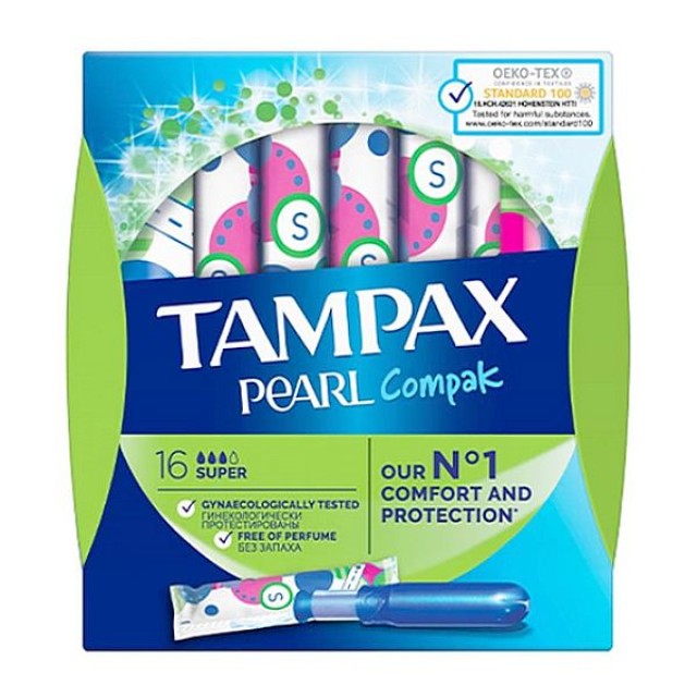 Tampax Pearl Compak Super Tampons With Applicator 16 pieces