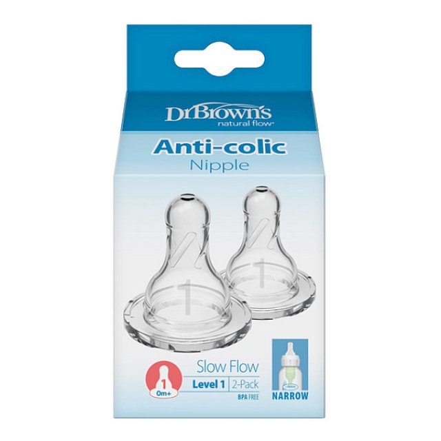 Dr. Brown's Anti-Colic Nipple Narrow Baby Bottle Level 1 0m+ 2 τεμάχια