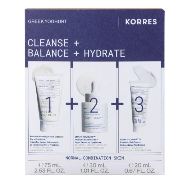 Korres Smart Yoghurt Probiotic Super Serum 30ml & Probiotic Gel-Cream 20ml & Probiotic Foaming Cream Cleanser 75ml