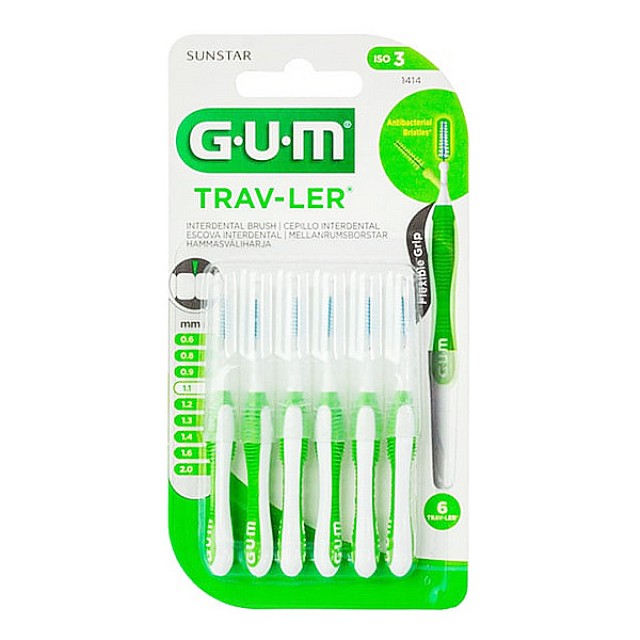 Gum Trav-ler Μεσοδόντια Bουρτσάκια 1.1mm Πράσινο 6 τεμάχια