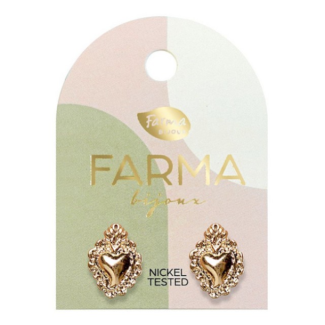 Farma Bijoux Earrings Golden Carved Hearts 14mm