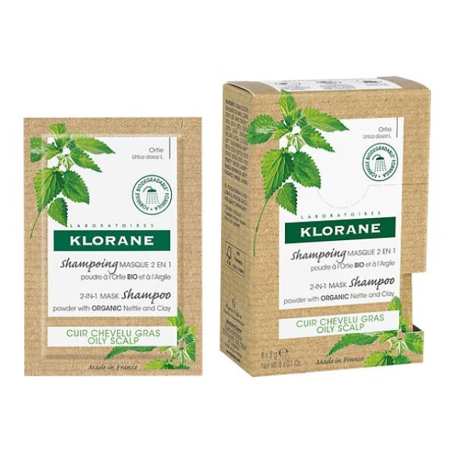 Klorane Ortie Powder Shampoo-Mask for Oily Hair with Nettle 8x3g